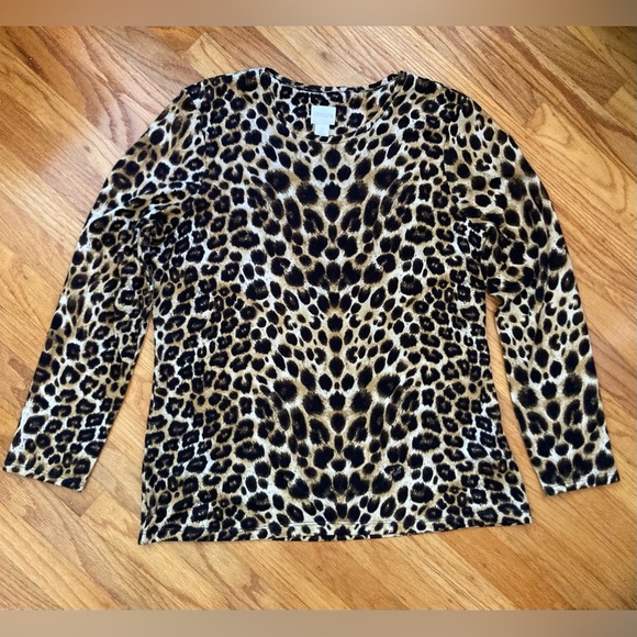 Chico's Leopard Long Sleeve T, size 2 (Large) - Picture 1 of 6